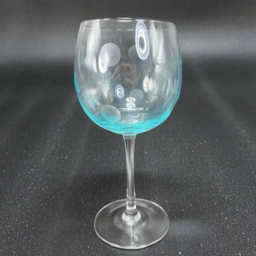 Marquis by Waterford Polka Dot Balloon Goblet Single Cup‎ Stem Etched Blue Glass